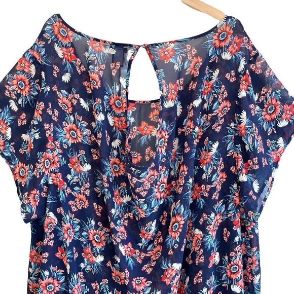 Torrid Floral Sheer Scoop Neck Keyhole Blouse - Picture 5 of 7